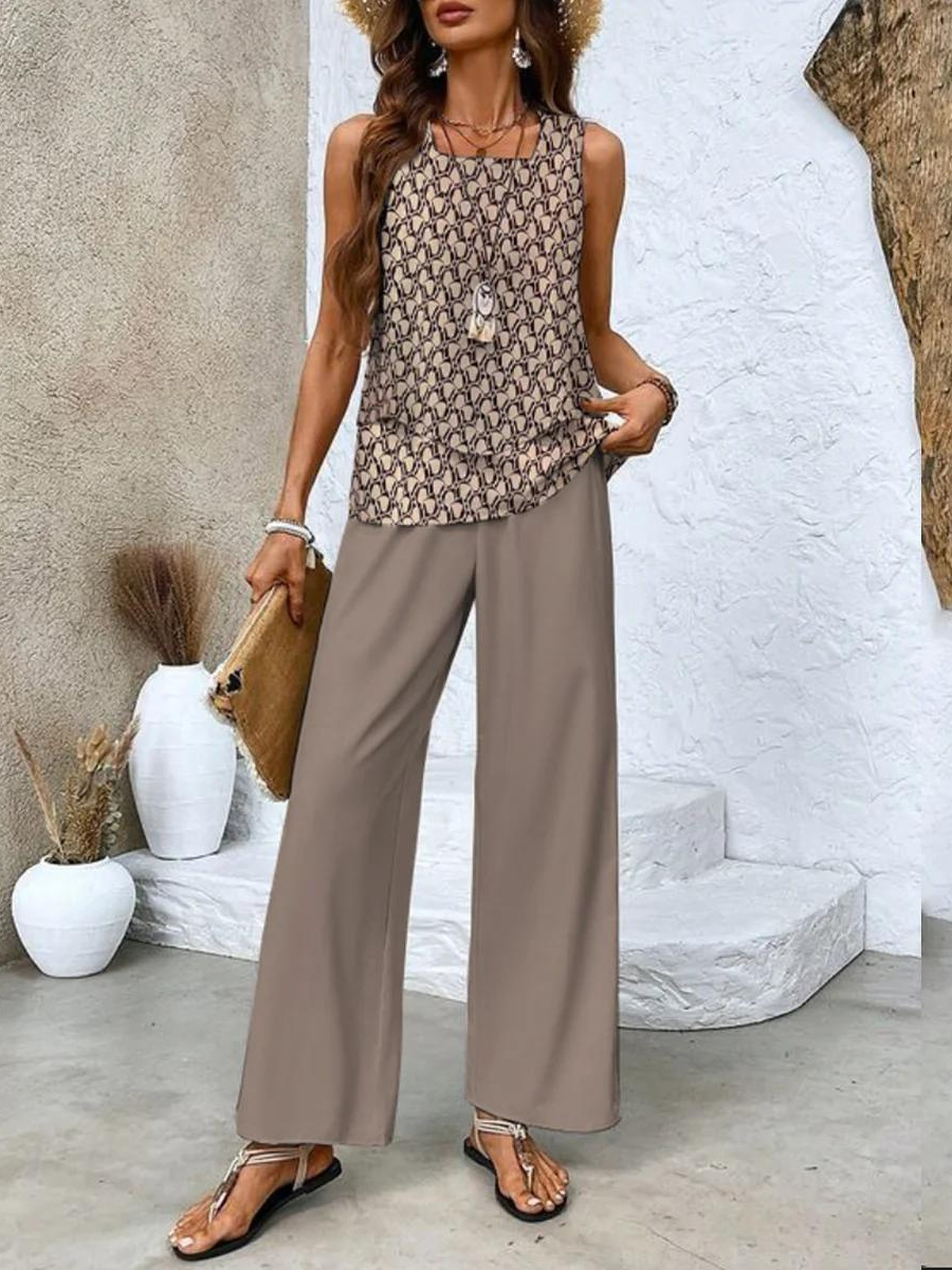 Ensemble Deux Pièces avec Haut à Ourlet Asymétrique et Pantalon Large pour Femme | Idéal pour l’Été