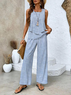 Ensemble Deux Pièces avec Haut à Ourlet Asymétrique et Pantalon Large pour Femme | Idéal pour l’Été