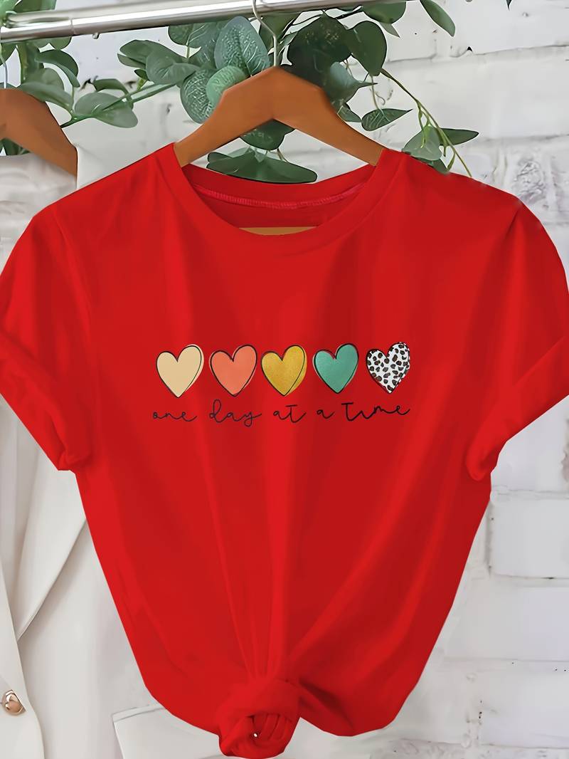 T-Shirt à Coupe Ample avec Motif de Cœurs Multicolores pour Femme | Idéal pour un Usage Quotidien