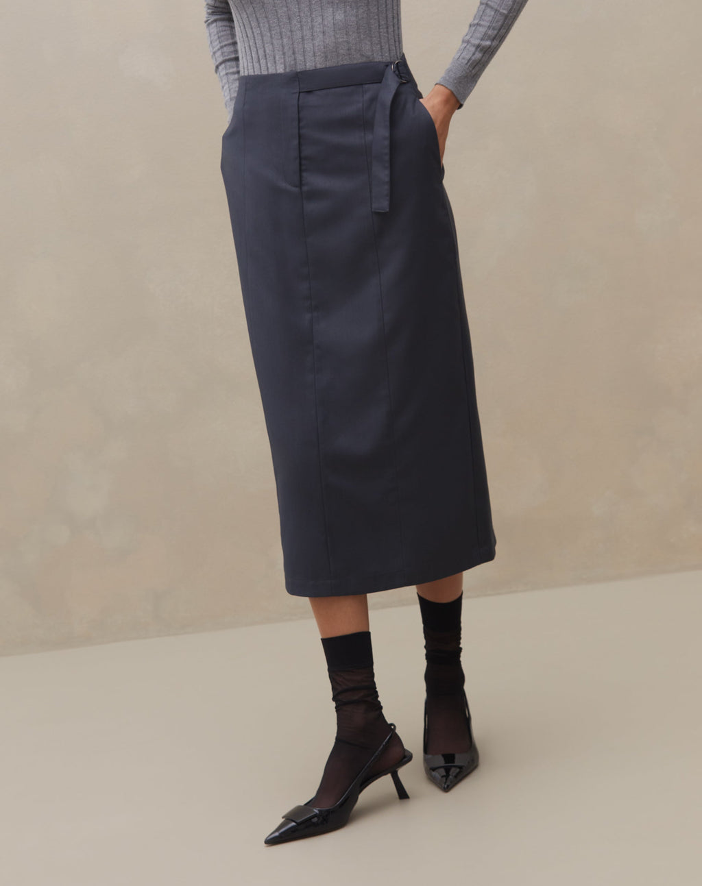 Jupe Midi Coupe Tailleur Avec Ceinture Réglable Pour Femme | Idéale Pour Le Bureau Et Le Quotidien