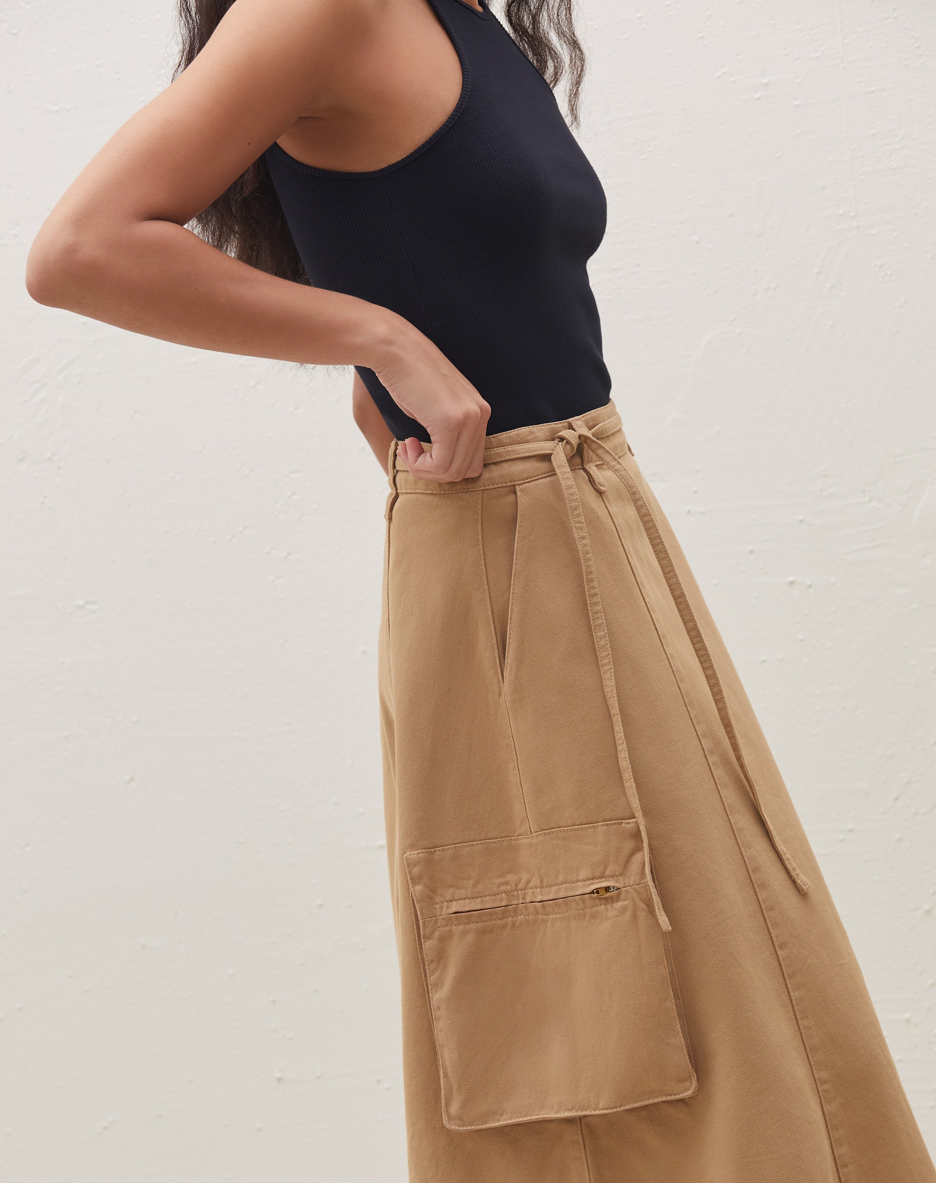 Jupe Midi Taille Haute À Nouer Style Utilitaire Pour Femme | Idéale Pour Les Soirées Et Occasions Planifiées