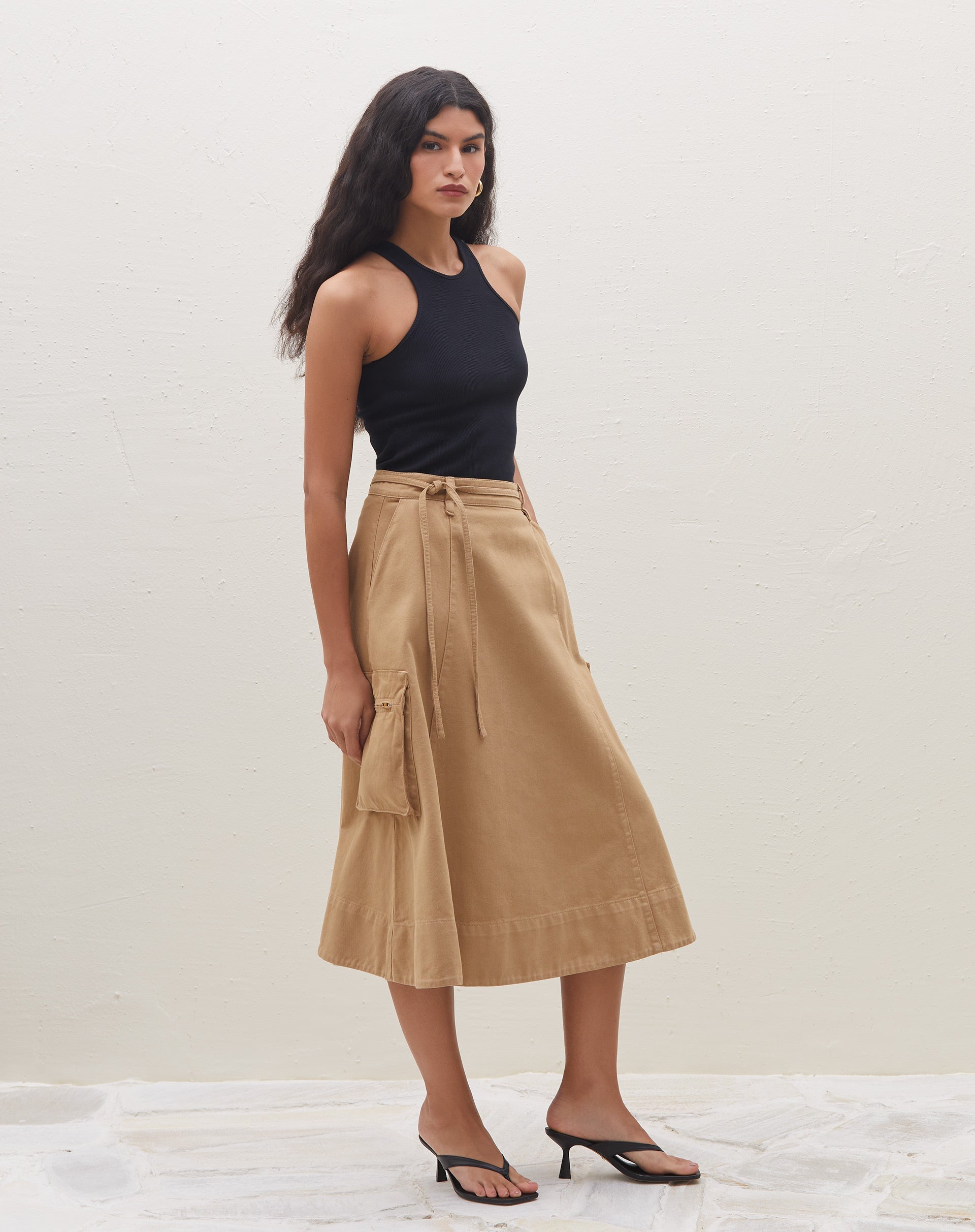 Jupe Midi Taille Haute À Nouer Style Utilitaire Pour Femme | Idéale Pour Les Soirées Et Occasions Planifiées
