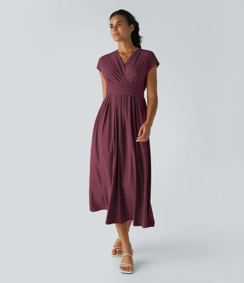 Robe Midi Avec Taille Haute Et Manches Courtes Pour Femme | Idéal Pour Usage De Jour Et De Soir