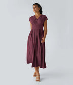 Robe Midi Avec Taille Haute Et Manches Courtes Pour Femme | Idéal Pour Usage De Jour Et De Soir