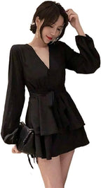 Robe Avec Encolure En V Et Manches Lanterne Pour Femme | Idéale Pour Les Occasions Formelles Et Décontractées
