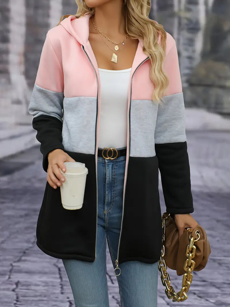 Veste À Capuche Colorblock Avec Coupe Standard Pour Femme | Idéale Pour La Mi-Saison