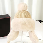 Bonnet Aviateur Tricoté avec Pompon Et Couvre-Oreilles pour Femmes | Idéal pour L’Hiver