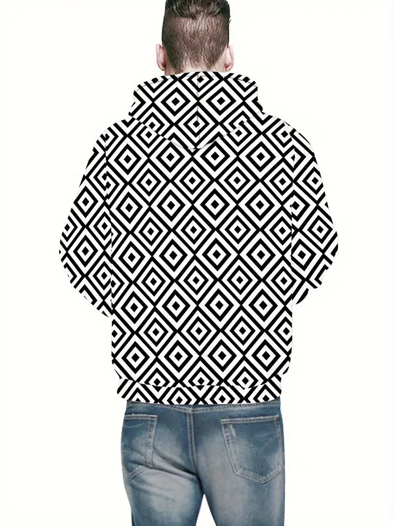 Sweat à Capuche avec Motif Géométrique pour Homme | Idéal pour les Activités Décontractées