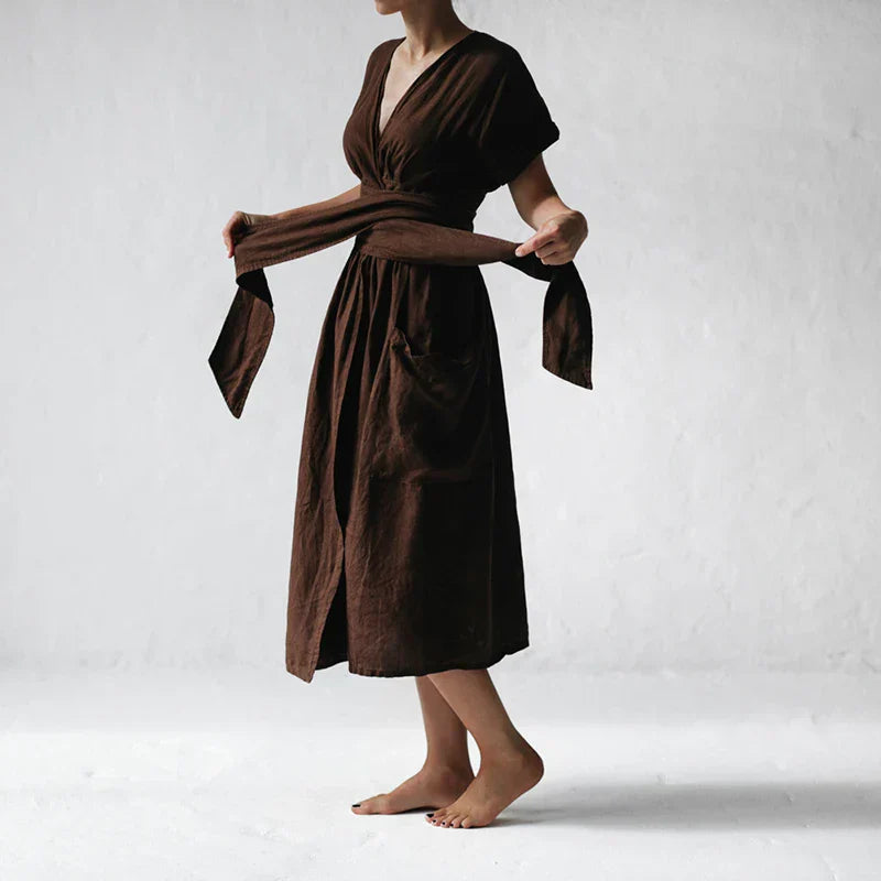 Robe Midi Portefeuille Avec Lien À Nouer Pour Femme | Idéale Pour Les Journées Décontractées