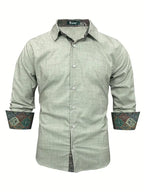 Chemise À Manches Longues Avec Détails Contrastés Et Fermeture À Boutons Pour Hommes | Idéale Pour Toutes Les Saisons