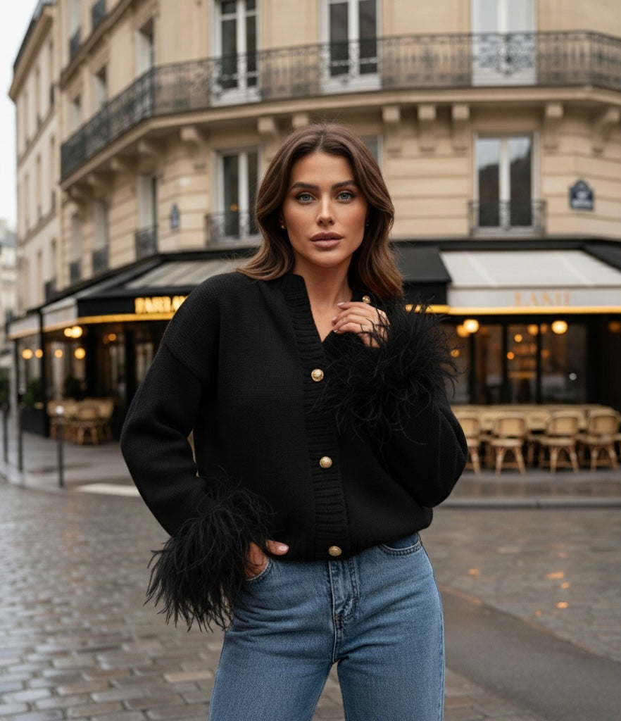Cardigan Avec Détails Plumes Et Coupe Moderne Pour Femmes | Idéal Pour Le Quotidien