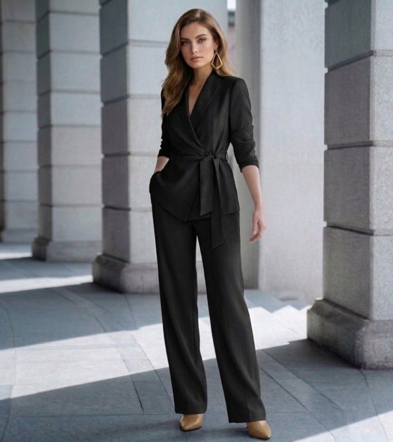 Ensemble Deux Pièces Avec Blazer Croisé Et Pantalon Droit Pour Femme | Idéal Pour Les Occasions Formelles