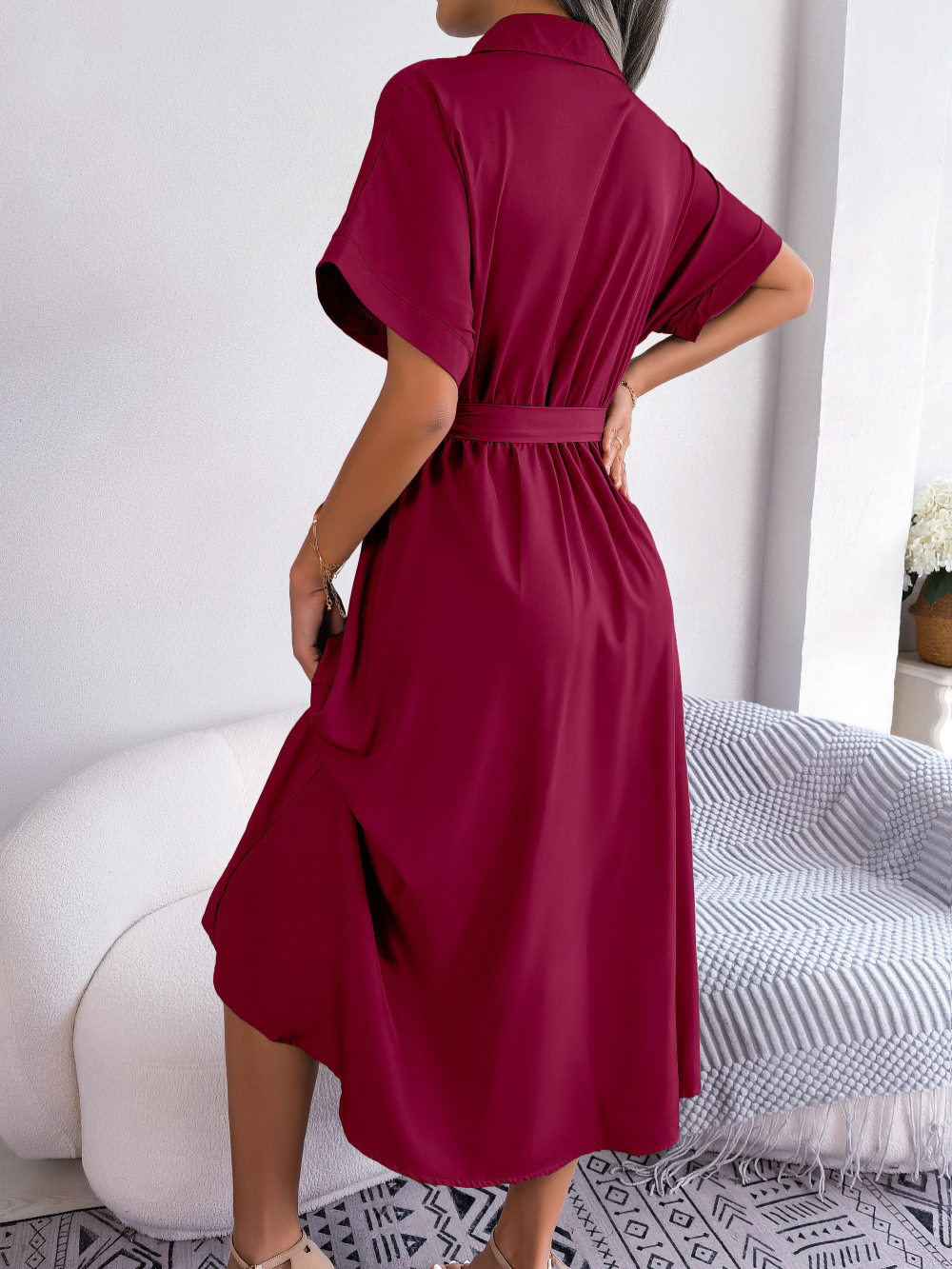 Robe Chemise Midi avec Ceinture Nouée pour Femme | Idéale pour l’Été et les Occasions Semi-Formelles