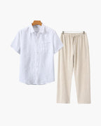 Ensemble Été Deux Pièces Avec Chemise Courte Et Pantalon À Taille Élastique Pour Homme | Idéal Pour Saison Estivale