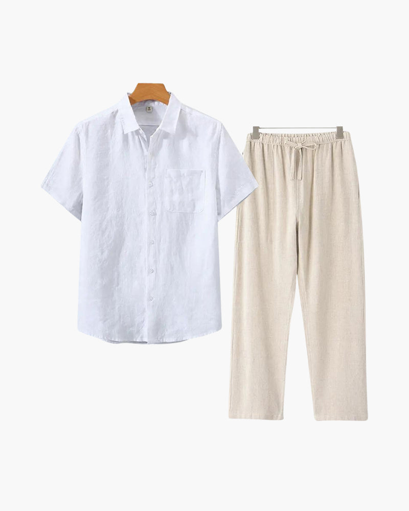 Ensemble Été Deux Pièces Avec Chemise Courte Et Pantalon À Taille Élastique Pour Homme | Idéal Pour Saison Estivale