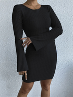 Robe en Maille Côtelée avec Manches Évasées pour Femme | Idéale pour Usage Quotidien et Mi-Saison