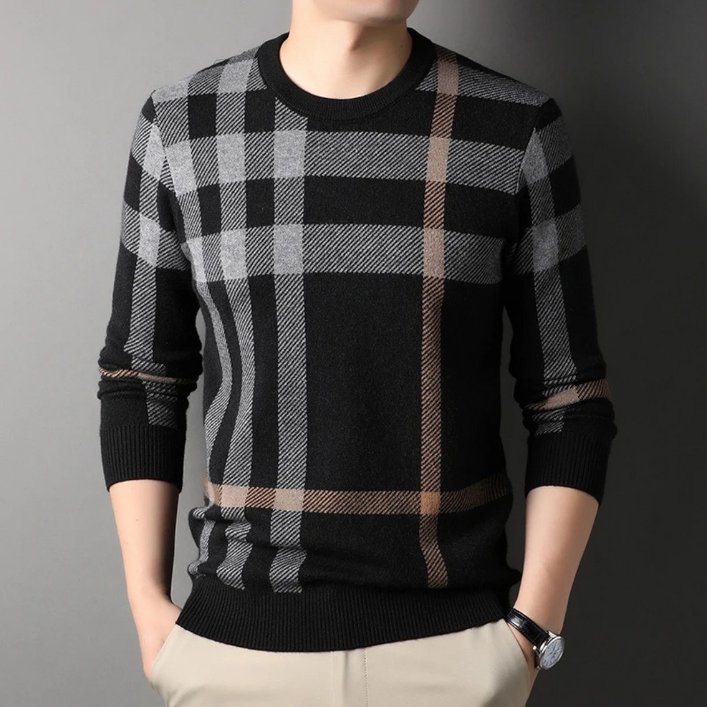 Pull À Motif Carreaux Pour Homme Avec Col Rond Et Coupe Standard | Idéal Pour Usage Quotidien Et Occasionnel