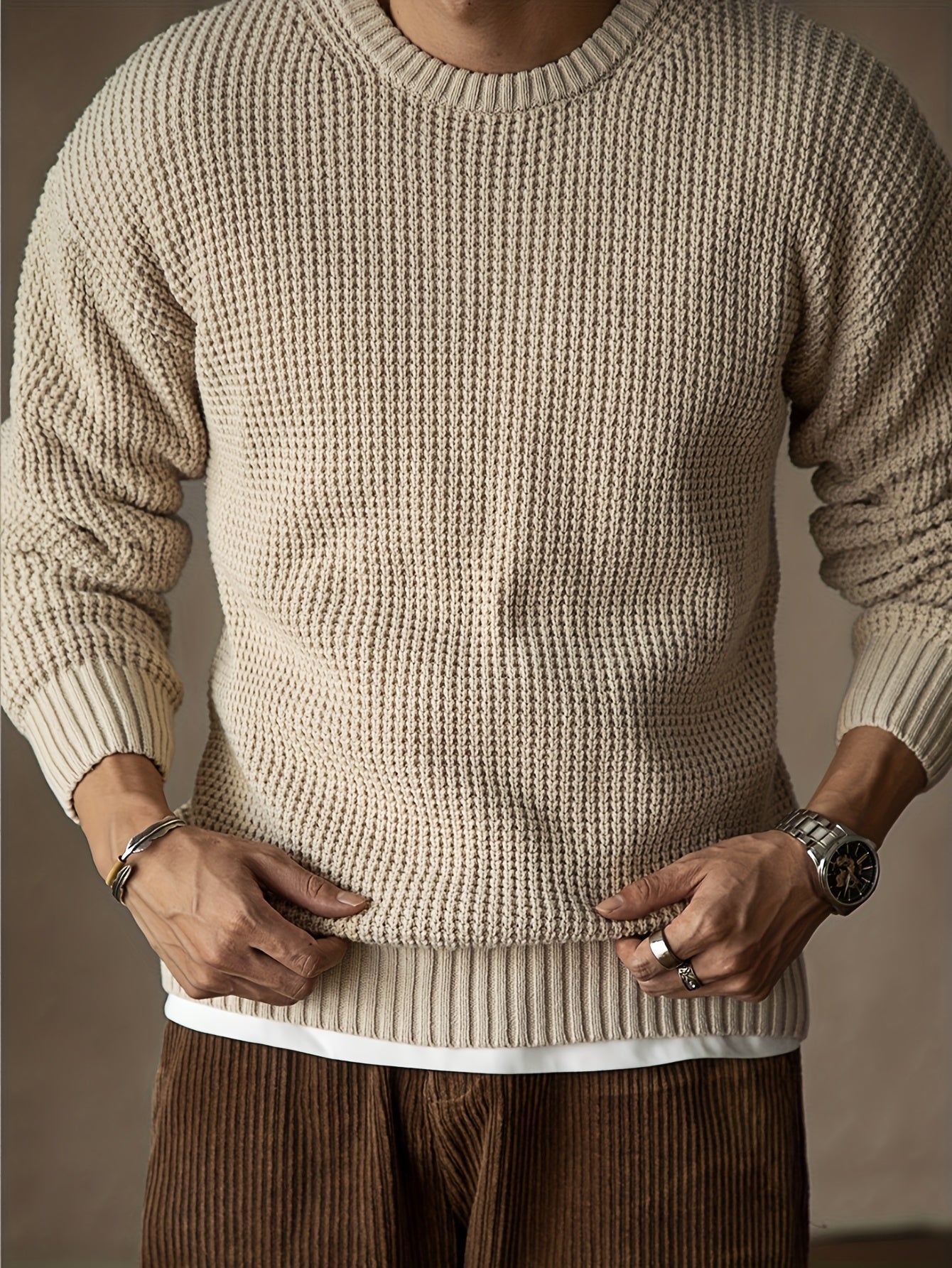 Pull À Texture Gaufrée Avec Col Rond Pour Homme | Idéal Pour Le Quotidien