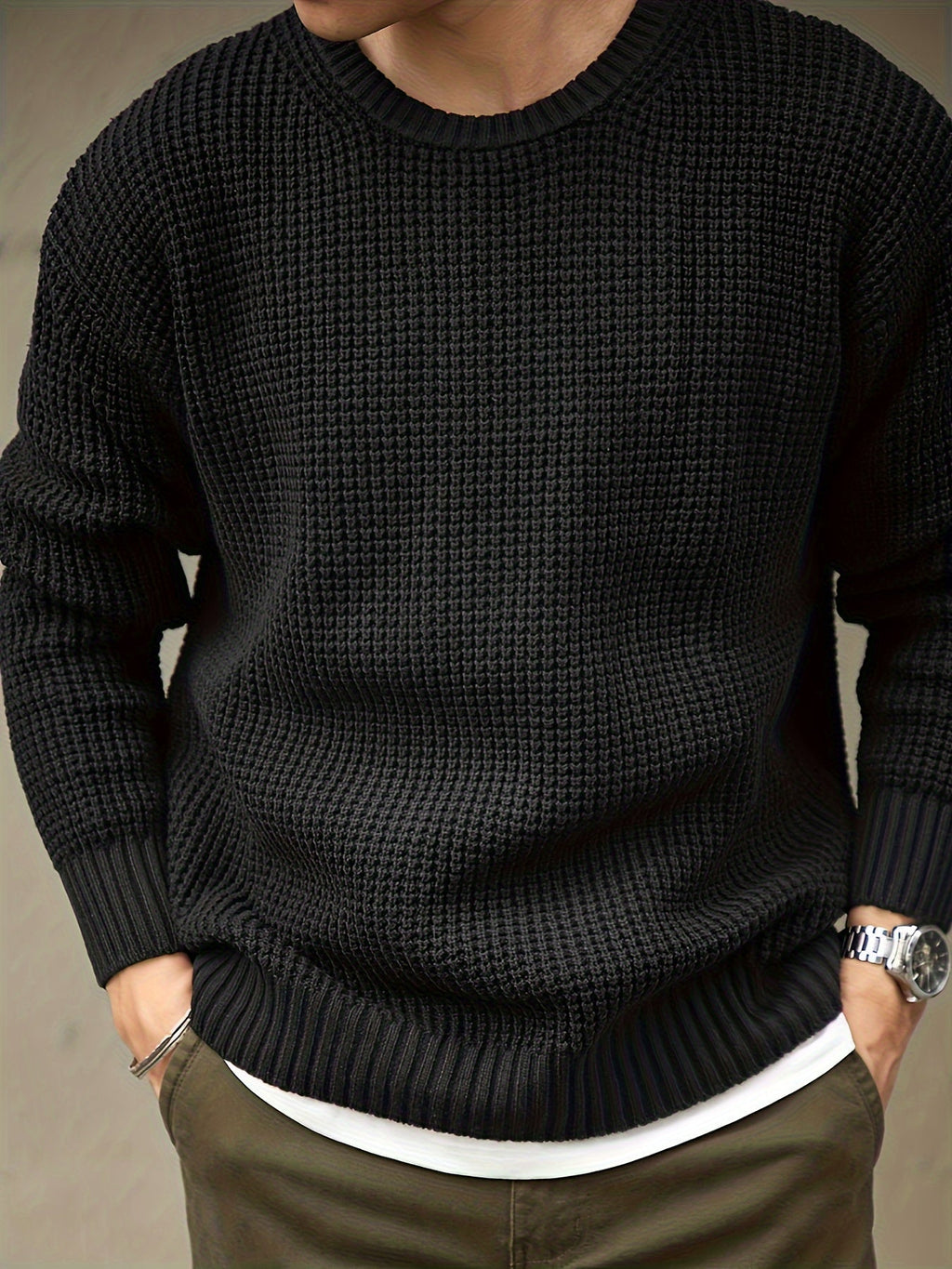 Pull À Texture Gaufrée Avec Col Rond Pour Homme | Idéal Pour Le Quotidien