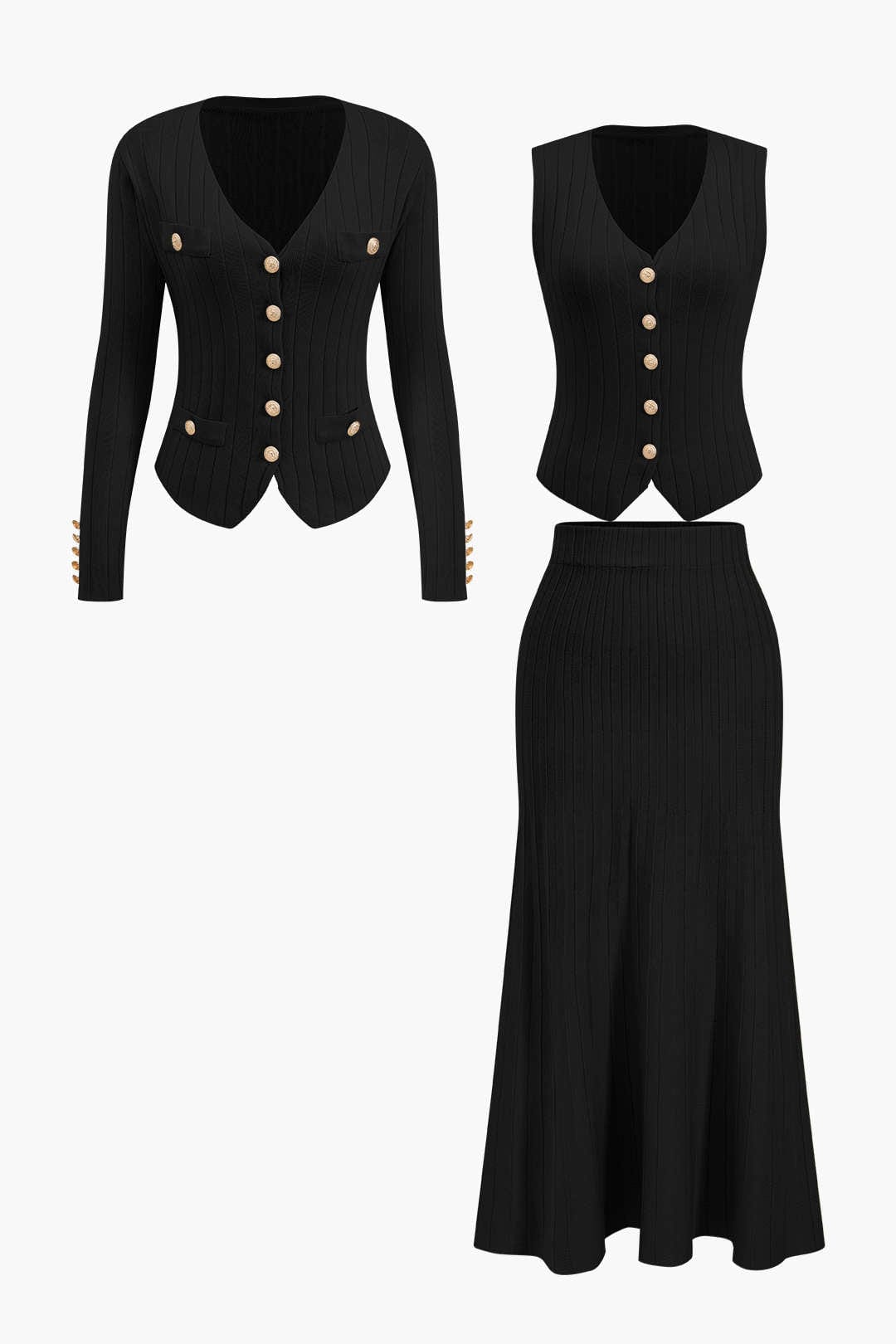 Ensemble Tricot Trois Pièces Blazer, Gilet Et Jupe Pour Femme | Idéal Pour Bureau Et Usage Quotidien