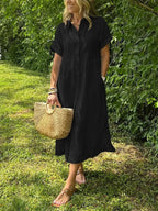 Robe Longue avec Col et Boutonnage Frontal pour Femme | Idéal pour l'Été Décontracté