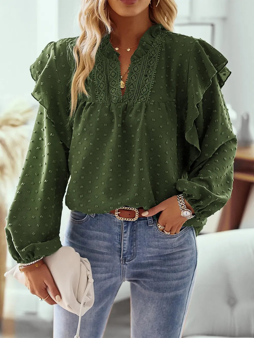 Blouse à Volants et Motif Pois Suisses pour Femme | Idéale Pour Un Usage Quotidien