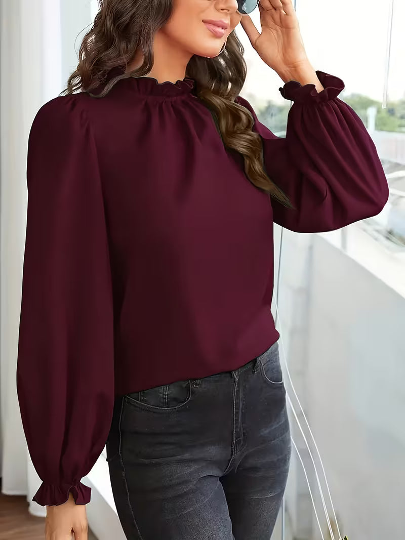 Blouse À Col Volanté Et Manches Bouffantes Pour Femmes | Idéal Pour Usage Quotidien Ou Occasions Décontractées