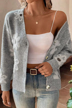 Cardigan à Motifs Floraux avec Col en V et Boutons pour Femmes | Idéal pour Tenues Décontractées