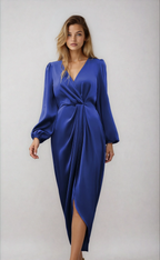 Robe Midi Cache-Cœur avec Col en V et Ceinture à la Taille pour Femmes | Idéale pour les Occasions Formelles et les Sorties