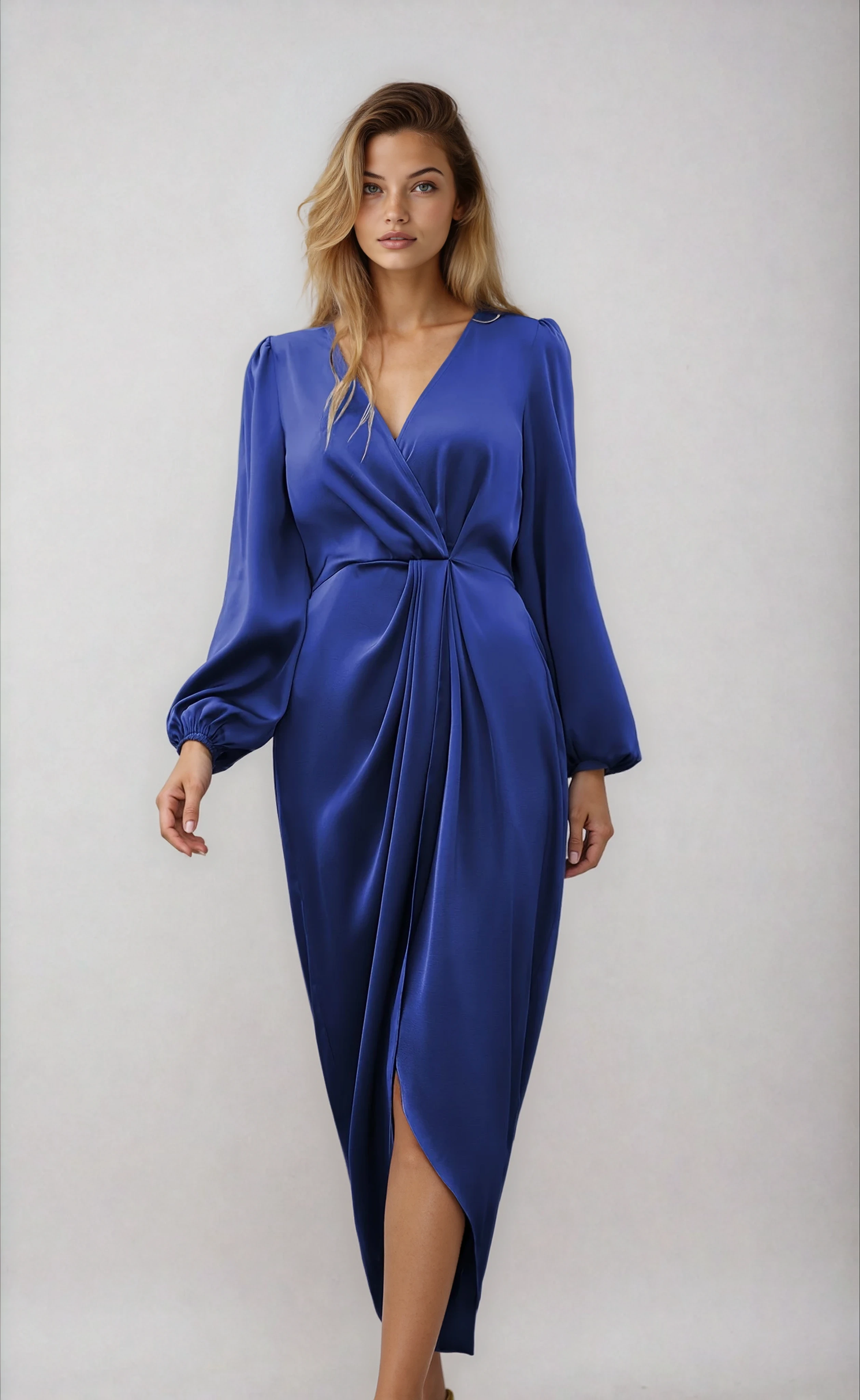 Robe Midi Cache-Cœur avec Col en V et Ceinture à la Taille pour Femmes | Idéale pour les Occasions Formelles et les Sorties