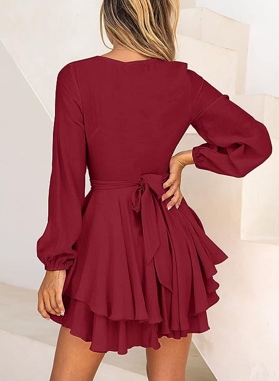 Robe Avec Encolure En V Et Manches Lanterne Pour Femme | Idéale Pour Les Occasions Formelles Et Décontractées