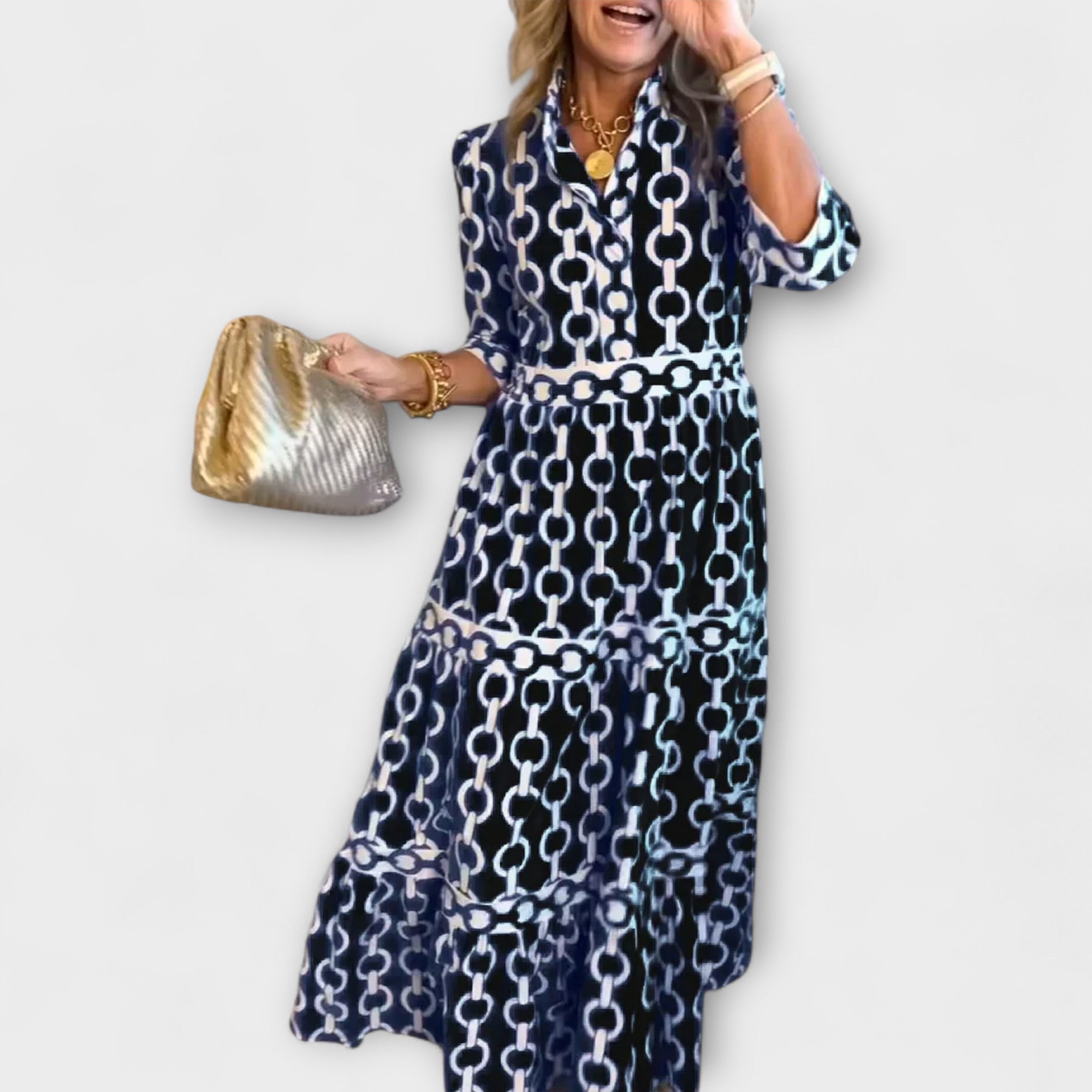 Robe Midi à Motif Chaîne pour Femme | Idéale pour Occasions Quotidiennes et Semi-Formelles
