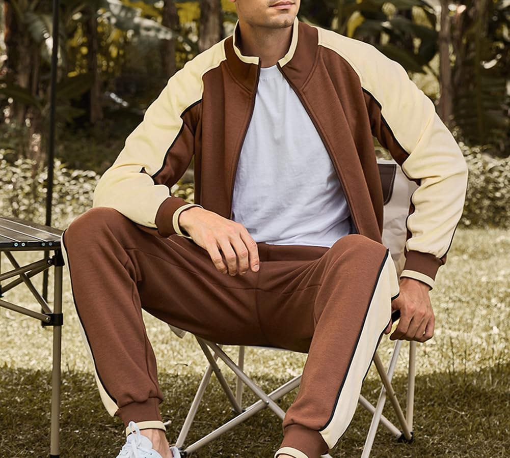 Ensemble Deux Pièces avec Veste Zippée et Pantalon Colorblock pour Homme | Idéal pour Un Usage Quotidien