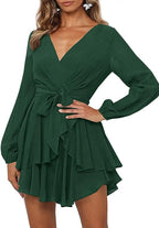 Robe Avec Encolure En V Et Manches Lanterne Pour Femme | Idéale Pour Les Occasions Formelles Et Décontractées