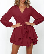 Robe Avec Encolure En V Et Manches Lanterne Pour Femme | Idéale Pour Les Occasions Formelles Et Décontractées