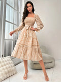 Robe Mi-Longue Avec Motif Argyle Et Détails À Volants Pour Femme | Idéal Pour Événements Et Sorties
