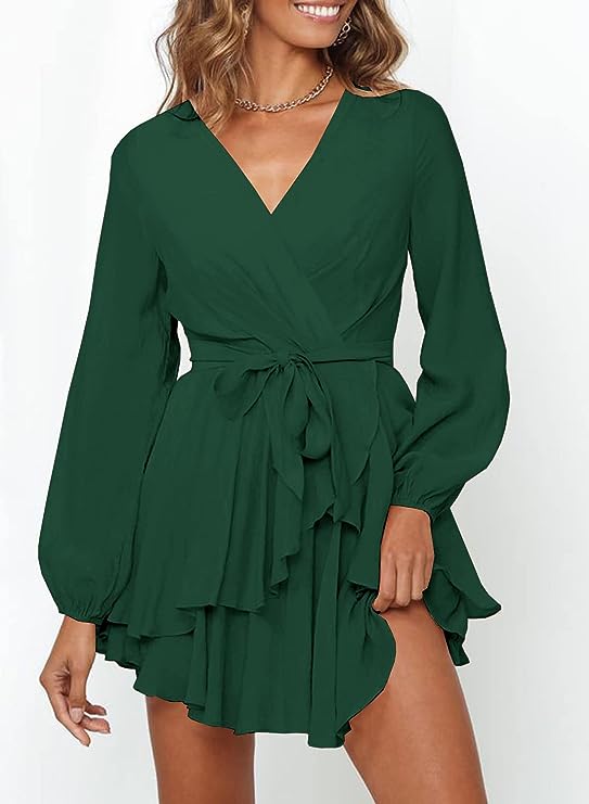 Robe Avec Encolure En V Et Manches Lanterne Pour Femme | Idéale Pour Les Occasions Formelles Et Décontractées