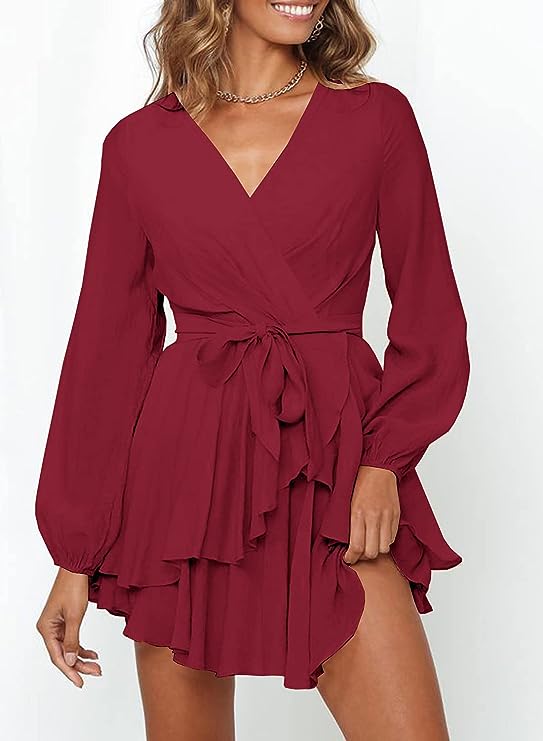 Robe Avec Encolure En V Et Manches Lanterne Pour Femme | Idéale Pour Les Occasions Formelles Et Décontractées