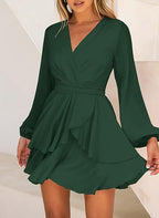 Robe Avec Encolure En V Et Manches Lanterne Pour Femme | Idéale Pour Les Occasions Formelles Et Décontractées