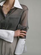 Chemise Transparente À Coupe Fluide Avec Col Et Poignets Contrastés Pour Femme | Idéal Pour Les Tenues Habillées Et Professionnelles