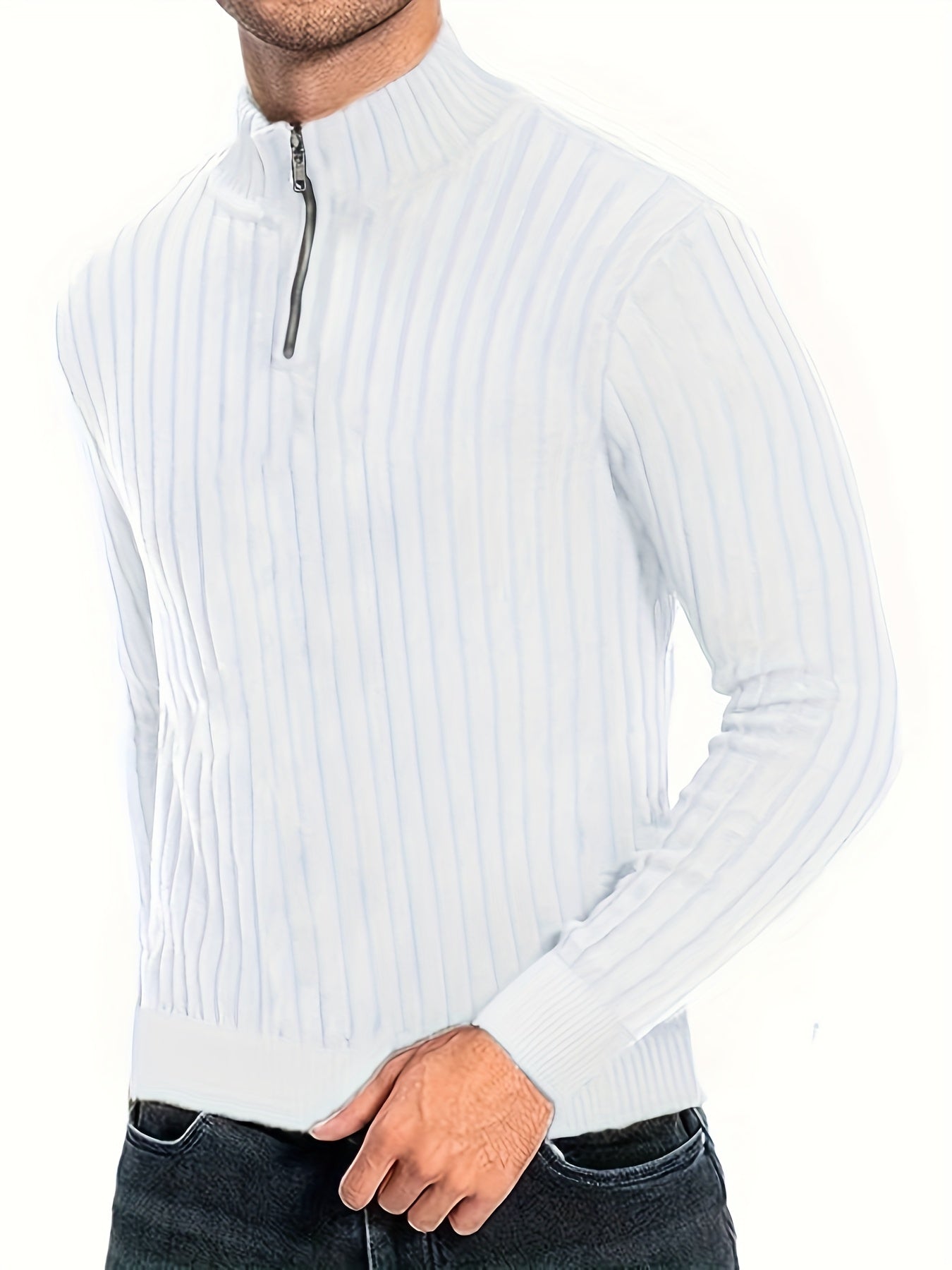 Pull Pour Homme Avec Col Zippé Et Motif Côtelé Pour Adulte | Idéal Pour Usage Quotidien Et Polyvalent