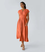 Robe Midi Avec Taille Haute Et Manches Courtes Pour Femme | Idéal Pour Usage De Jour Et De Soir