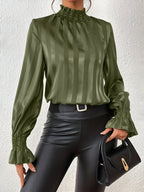 Blouse À Manches Longues Avec Design Plissé Pour Femme | Idéal Pour Les Occasions Quotidiennes Et Professionnelles