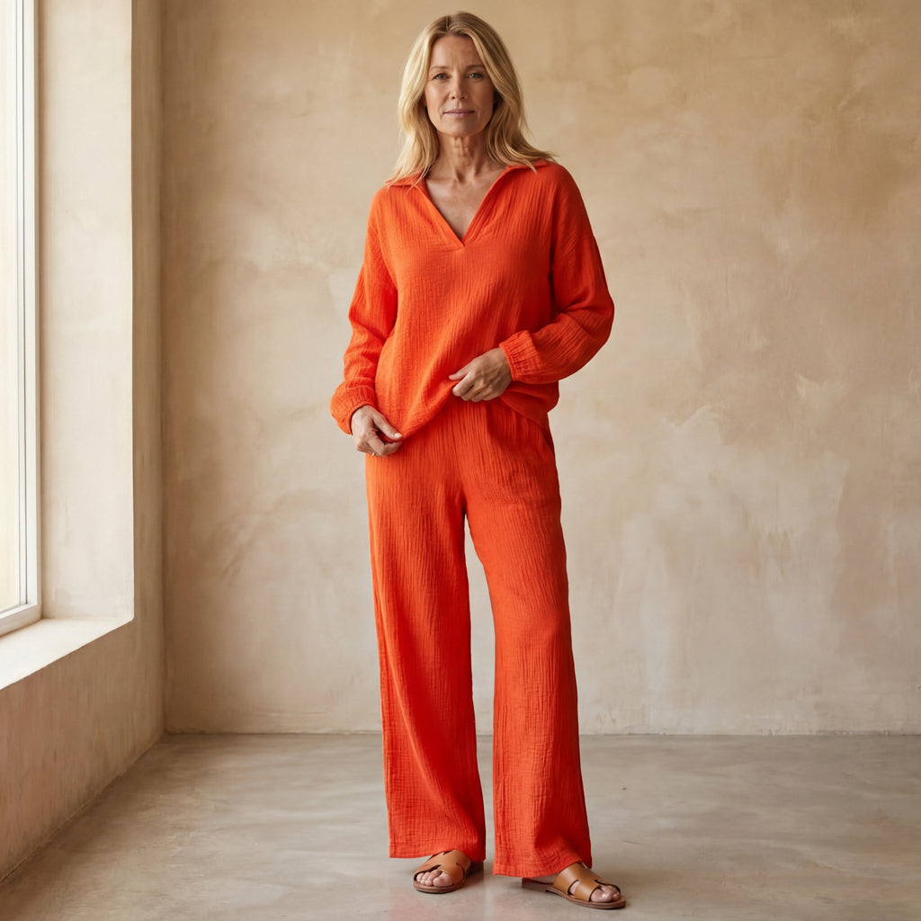 Ensemble 2 Pièces Avec Haut Manches Longues Et Pantalon Droit Pour Femme | Idéal Pour La Mi-Saison Et Un Usage Quotidien