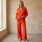 Ensemble 2 Pièces Avec Haut Manches Longues Et Pantalon Droit Pour Femme | Idéal Pour La Mi-Saison Et Un Usage Quotidien