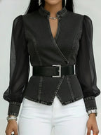 Blouse Croisée Avec Coupe Structurée Et Ceinture Pour Femme | Idéale Pour Occasions Quotidiennes Et Sorties