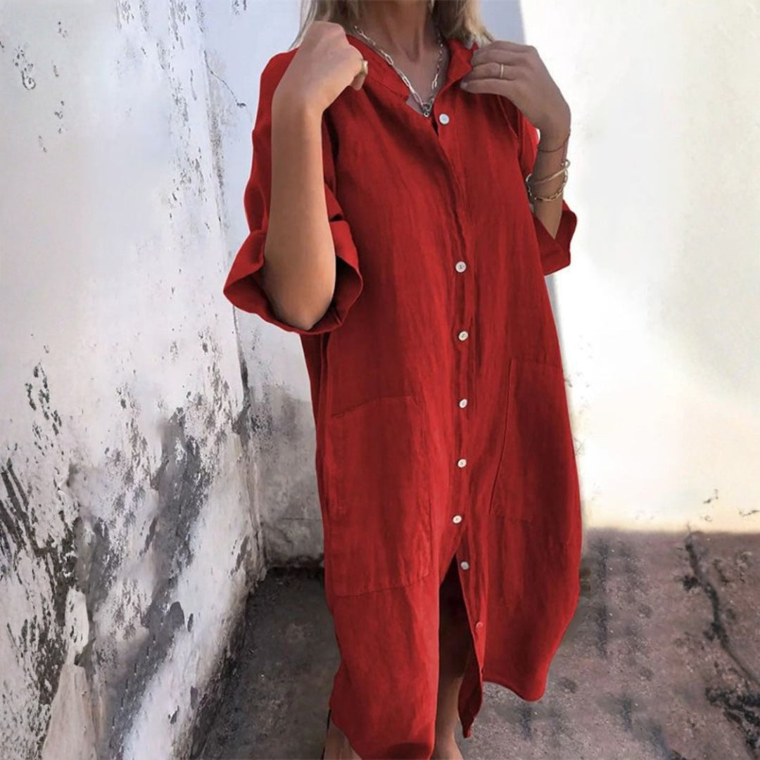 Robe Midi à Boutonnage avec Manches Longues pour Femme | Idéale pour la Saison Estivale et les Occasions Décontractées