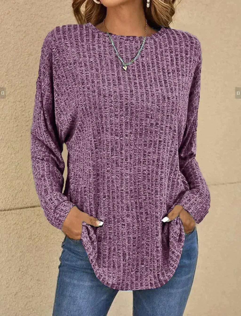 Blouse À Manches Longues Avec Col Rond Et Couleur Unie Pour Femmes | Idéal Pour Usage Quotidien