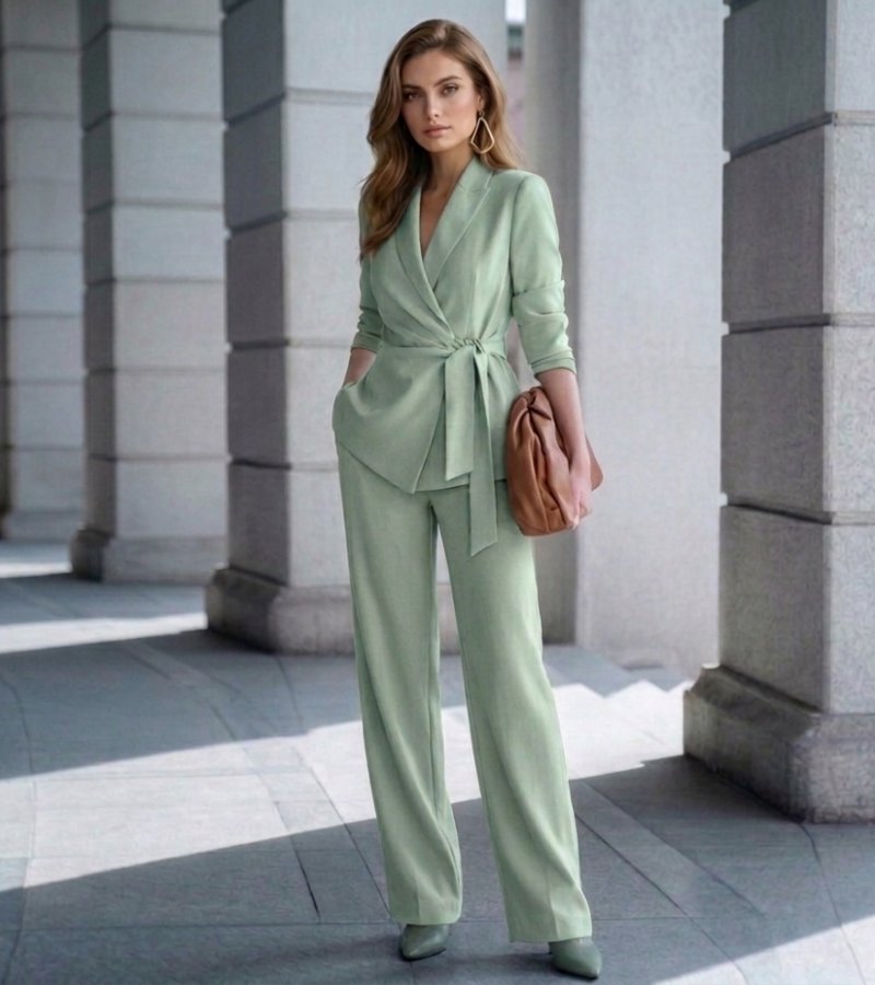 Ensemble Deux Pièces Avec Blazer Croisé Et Pantalon Droit Pour Femme | Idéal Pour Les Occasions Formelles