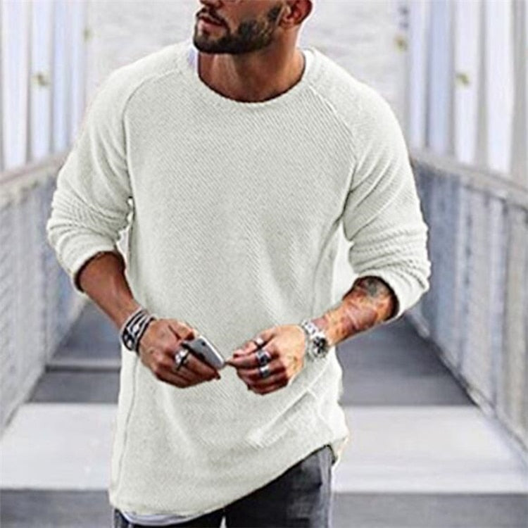 Pull Tricoté à Manches Longues avec Structure Classique pour Hommes | Idéal pour la Mi-Saison